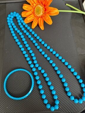Blue Beaded Necklace and Bangle Set - Women Jewelry